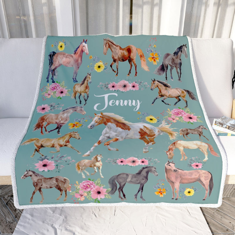 Personalized Horse Blanket For Girl Kid Women Horses Floral Flower For Daughter Niece Granddaughter Birthday Christmas Customized Bed Fleece Throw Blanket Blanket mockup 2 800x.jpg