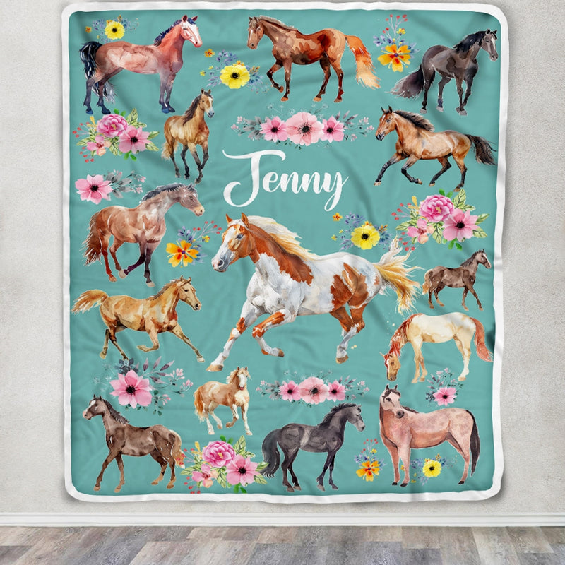 Personalized Horse Blanket For Girl Kid Women Horses Floral Flower For Daughter Niece Granddaughter Birthday Christmas Customized Bed Fleece Throw Blanket Blanket mockup 3 800x.jpg