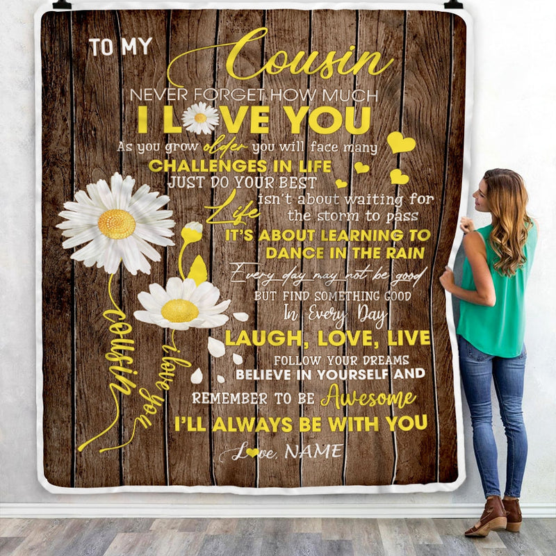 Personalized To My Cousin Blanket From Family Never Forget I Love You Daisy Cousin Birthday Graduation Christmas Customized Bed Fleece Throw Blanket Blanket mockup 3 800x.jpg