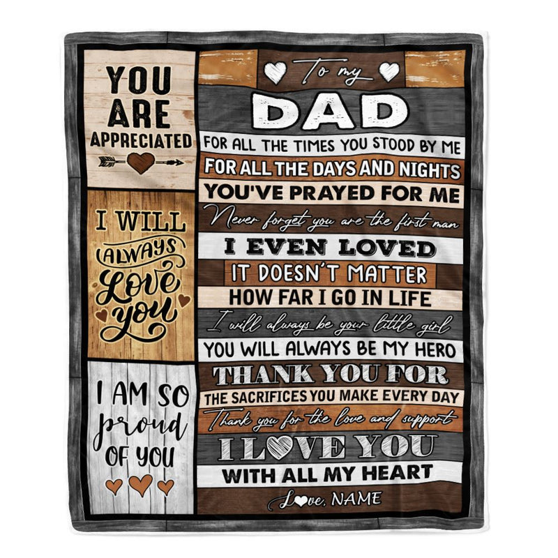 Personalized To My Dad Blanket from Daughter Son Wood Thank you For Love And Support Dad Fathers Day Birthday Christmas Customized Bed Fleece Throw Blanket Blanket mockup 1 800x.jpg