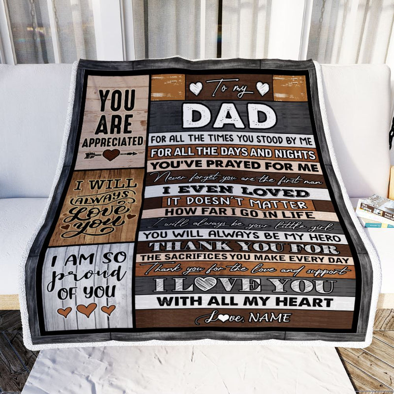 Personalized To My Dad Blanket from Daughter Son Wood Thank you For Love And Support Dad Fathers Day Birthday Christmas Customized Bed Fleece Throw Blanket Blanket mockup 2 800x.jpg