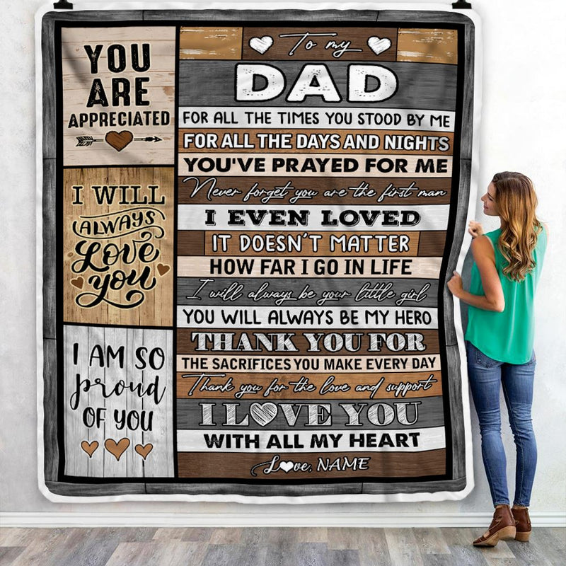Personalized To My Dad Blanket from Daughter Son Wood Thank you For Love And Support Dad Fathers Day Birthday Christmas Customized Bed Fleece Throw Blanket Blanket mockup 3 800x.jpg