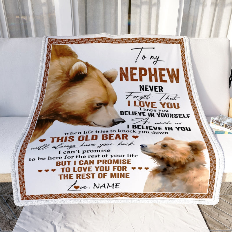 Personalized To My Nephew Blanket From Aunt Uncle Never Forget That I Love You Bear Nephew Birthday Graduation Christmas Customized Bed Fleece Throw Blanket Blanket mockup 2 800x.jpg