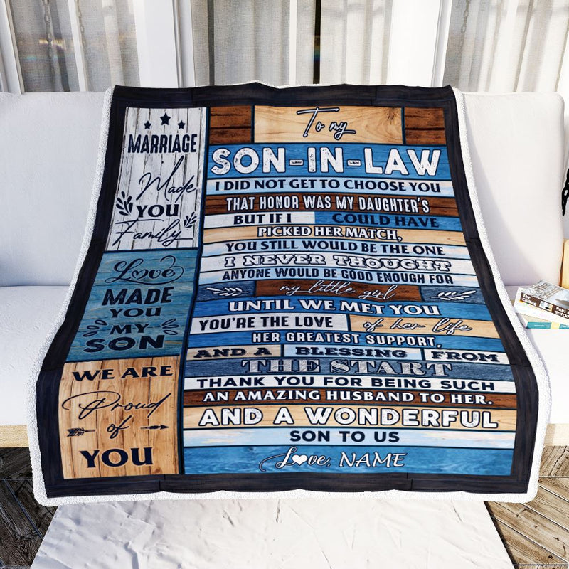 Personalized To My Son In Law Blanket From Mother In Law Wood Wonderful Son To Us Son In Law Birthday Thanksgiving Christmas Customized Fleece Throw Blanket Blanket mockup 2 800x.jpg