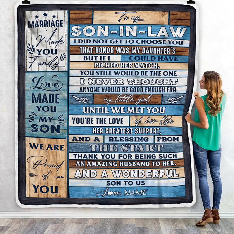 Personalized To My Son In Law Blanket From Mother In Law Wood Wonderful Son To Us Son In Law Birthday Thanksgiving Christmas Customized Fleece Throw Blanket Blanket mockup 3 800x.jpg