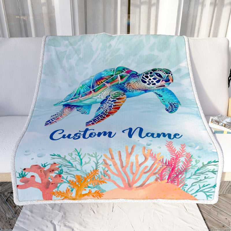 Personalized Turtle Blanket Custom Baby Name Boy Girl Sea Newborn Kids Son Daughter Granddaughter Niece Birthday Christmas Customized Bed Fleece Throw Blanket Blanket mockup 2 800x.jpg