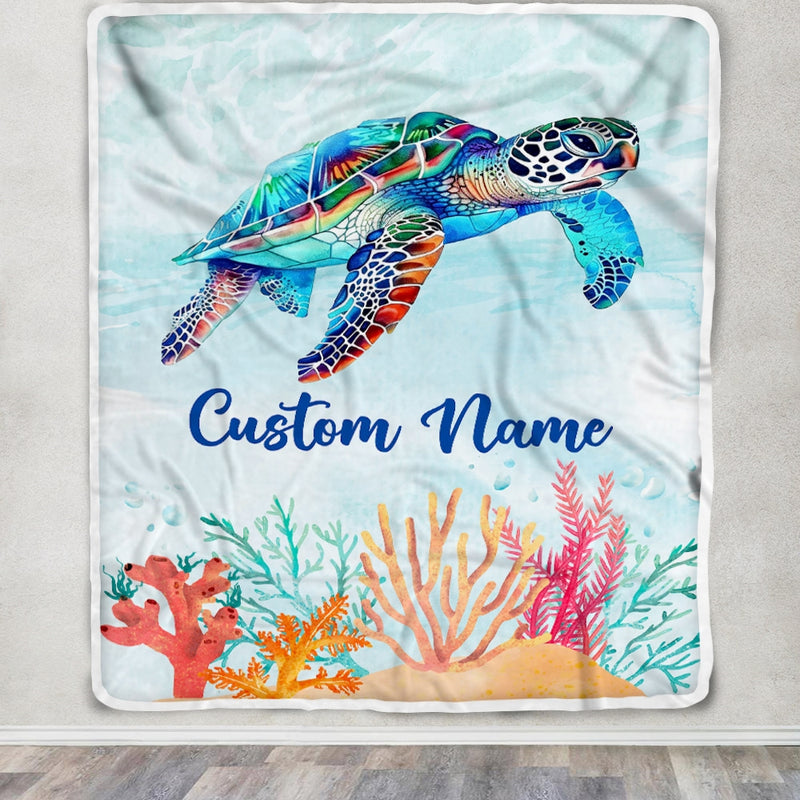 Personalized Turtle Blanket Custom Baby Name Boy Girl Sea Newborn Kids Son Daughter Granddaughter Niece Birthday Christmas Customized Bed Fleece Throw Blanket Blanket mockup 3 800x.jpg