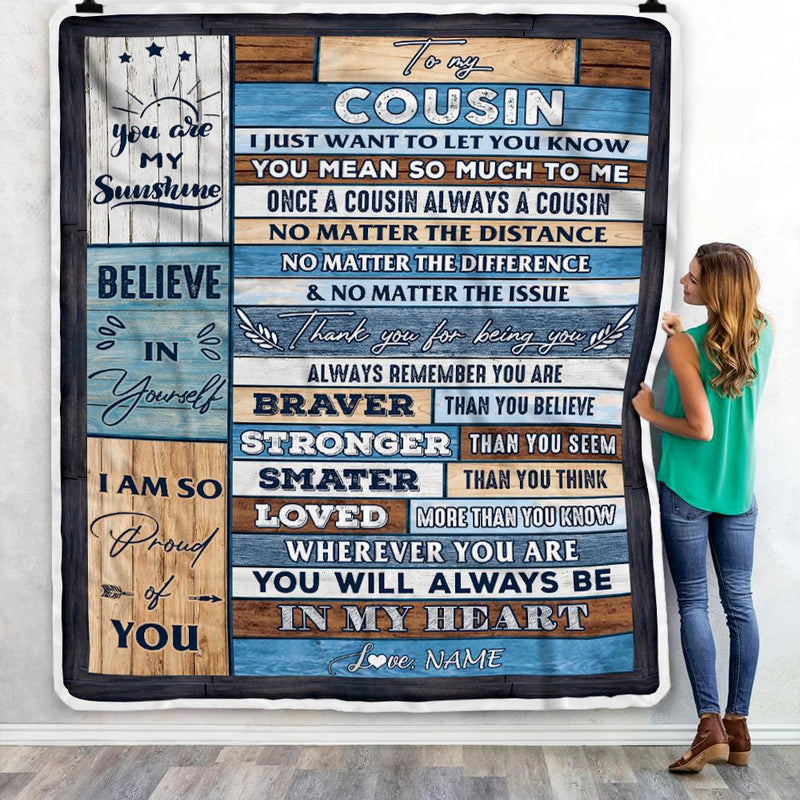 Personalized To My Cousin Blanket From Famaly Wood You Will Always Be In My Heart Cousin Birthday Christmas Graduation Customized Bed Fleece Throw Blanket Blanket mockup 3 800x.jpg