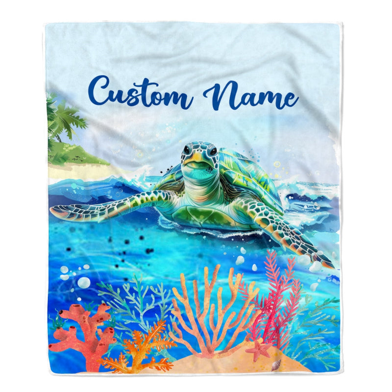 Personalized Turtle Custom Baby Name Blanket Boy Girl Sea Newborn Kids Son Daughter Granddaughter Niece Birthday Christmas Customized Bed Fleece Throw Blanket Blanket mockup 1 800x.jpg