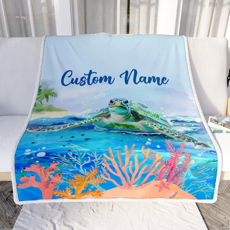 Personalized Turtle Custom Baby Name Blanket Boy Girl Sea Newborn Kids Son Daughter Granddaughter Niece Birthday Christmas Customized Bed Fleece Throw Blanket Blanket mockup 2 800x.jpg