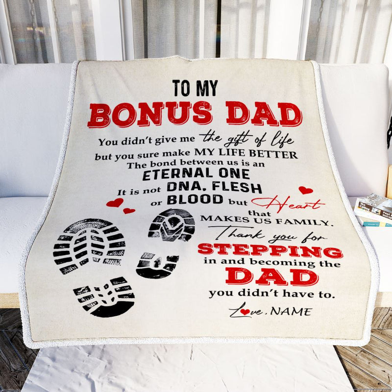 Personalized to My Bonus Dad Blanket from Daughter Thank You for Stepping in Becoming The Dad Stepdad Birthday Fathers Day Customized Bed Fleece Throw Blanket Blanket mockup 2 800x.jpg