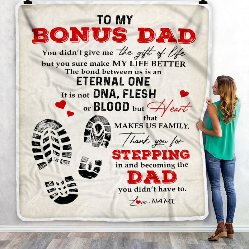 Personalized to My Bonus Dad Blanket from Daughter Thank You for Stepping in Becoming The Dad Stepdad Birthday Fathers Day Customized Bed Fleece Throw Blanket Blanket mockup 3 800x.jpg