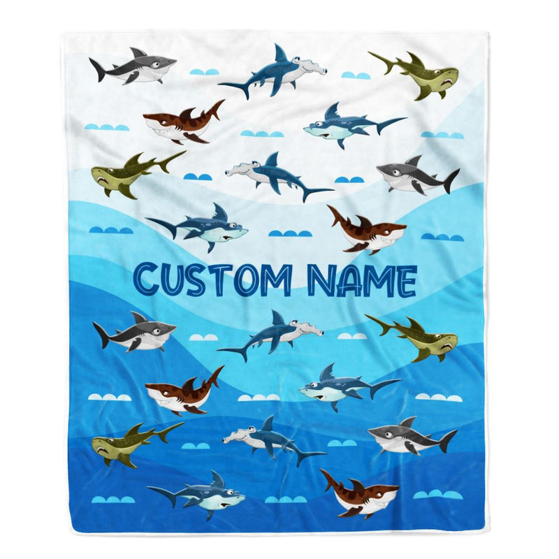Personalized Custom Baby Blanket Blue Shark Design For Baby Boys Girls Kids Newborn Daughter Granddaughter Niece From Aunt Birthday Bed Fleece Throw Blanket Blanket mockup 1 800x.jpg