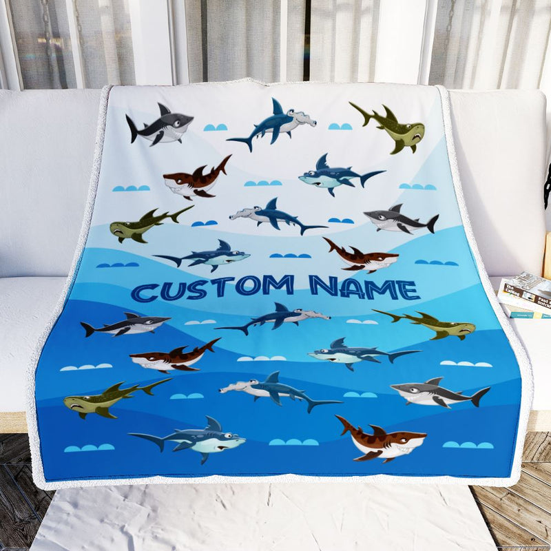 Personalized Custom Baby Blanket Blue Shark Design For Baby Boys Girls Kids Newborn Daughter Granddaughter Niece From Aunt Birthday Bed Fleece Throw Blanket Blanket mockup 2 800x.jpg