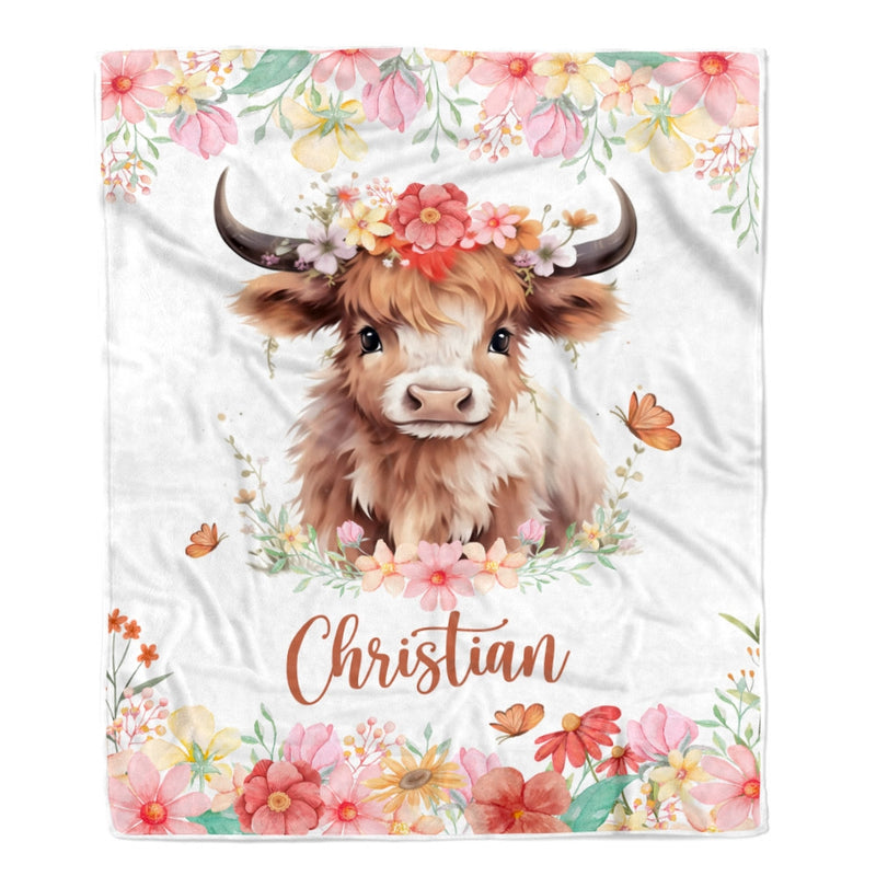 Personalized Baby Blanket Custom Name Newborn Cute Cow Girl Newborns Baby Daughter Niece Granddaughter Birthday Christmas Customized Bed Fleece Throw Blanket Blanket mockup 1 800x.jpg