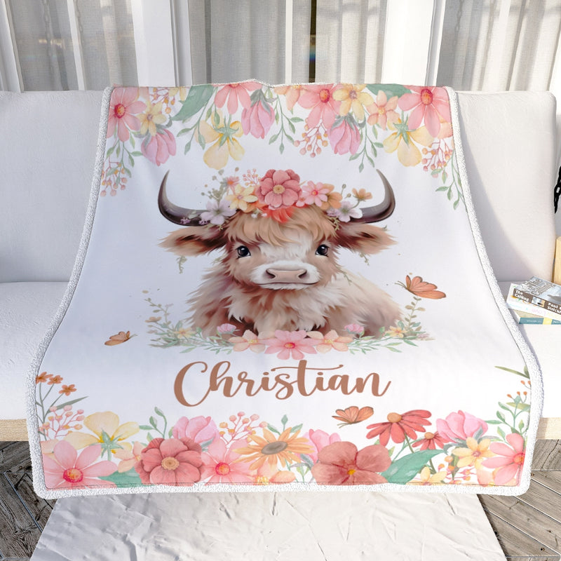 Personalized Baby Blanket Custom Name Newborn Cute Cow Girl Newborns Baby Daughter Niece Granddaughter Birthday Christmas Customized Bed Fleece Throw Blanket Blanket mockup 2 800x.jpg