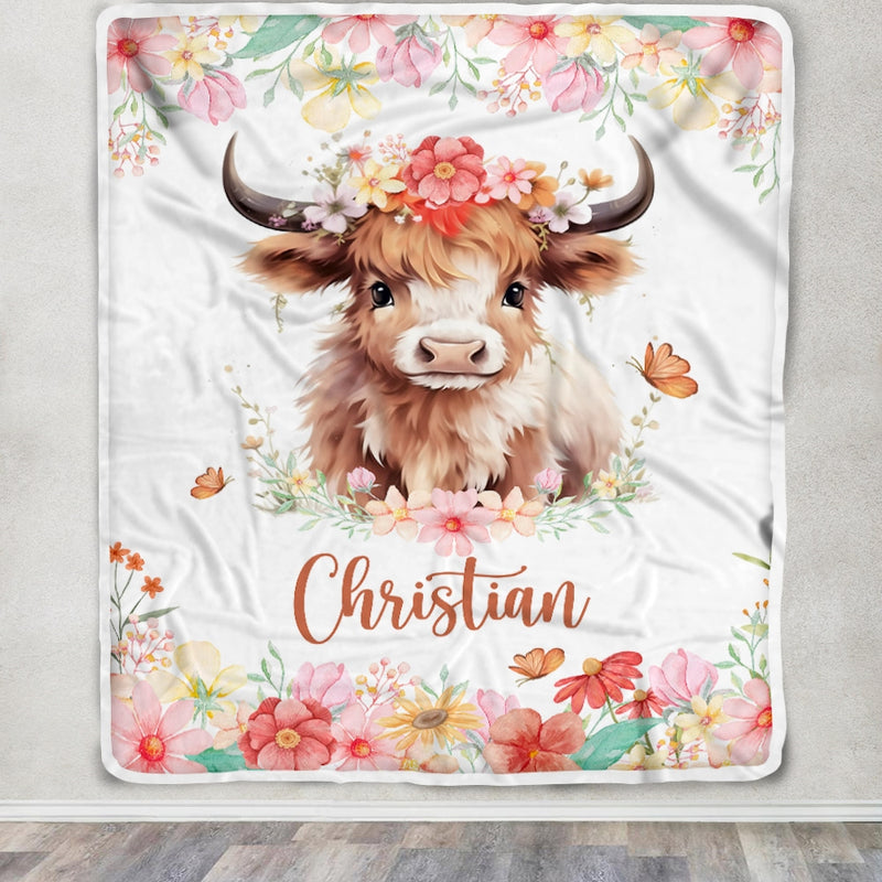 Personalized Baby Blanket Custom Name Newborn Cute Cow Girl Newborns Baby Daughter Niece Granddaughter Birthday Christmas Customized Bed Fleece Throw Blanket Blanket mockup 3 800x.jpg