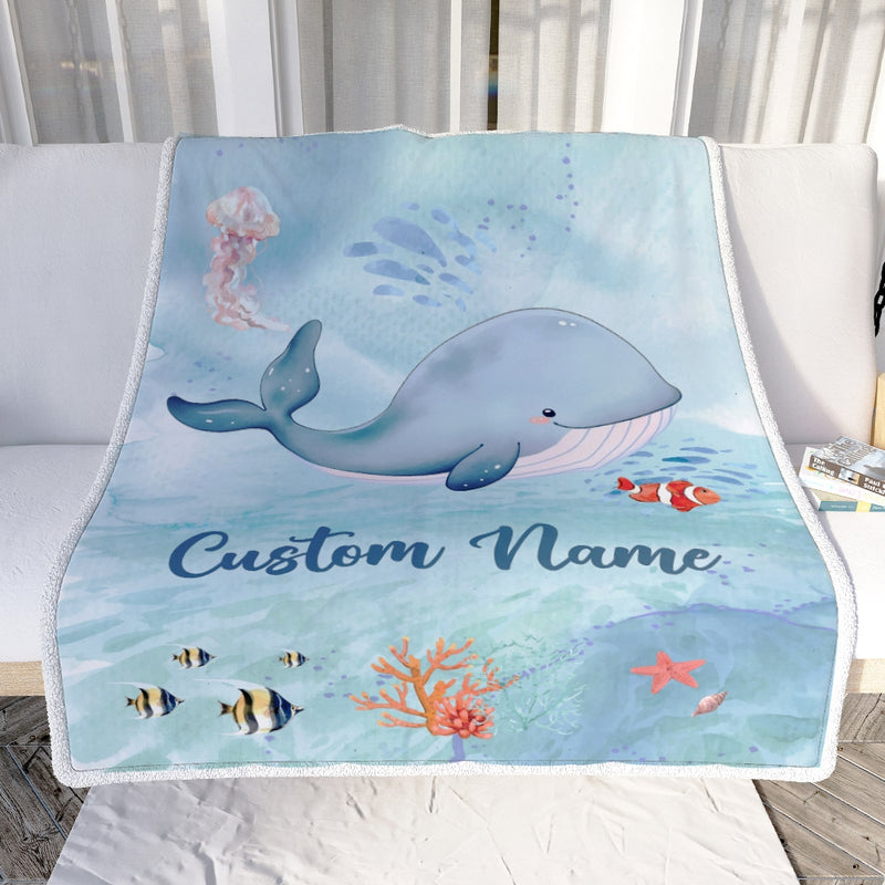 Personalized Baby Blanket With Custom Name Ocean Blue Whale Newborn Son Daughter Niece Nephew Grandson Granddaughter Birthday Christmas Bed Fleece Blanket Blanket mockup 2 800x.jpg