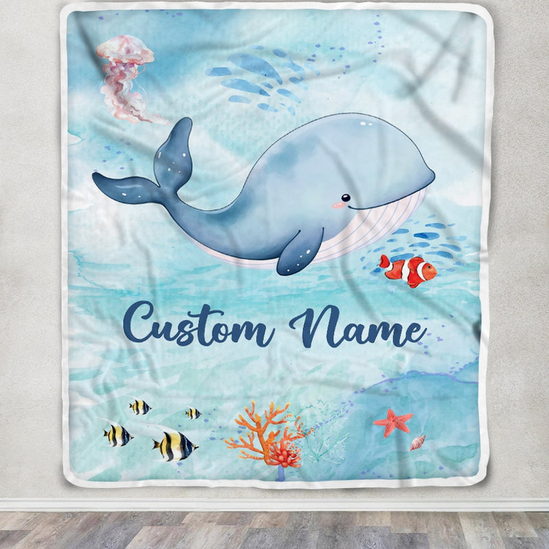 Personalized Baby Blanket With Custom Name Ocean Blue Whale Newborn Son Daughter Niece Nephew Grandson Granddaughter Birthday Christmas Bed Fleece Blanket Blanket mockup 3 800x.jpg