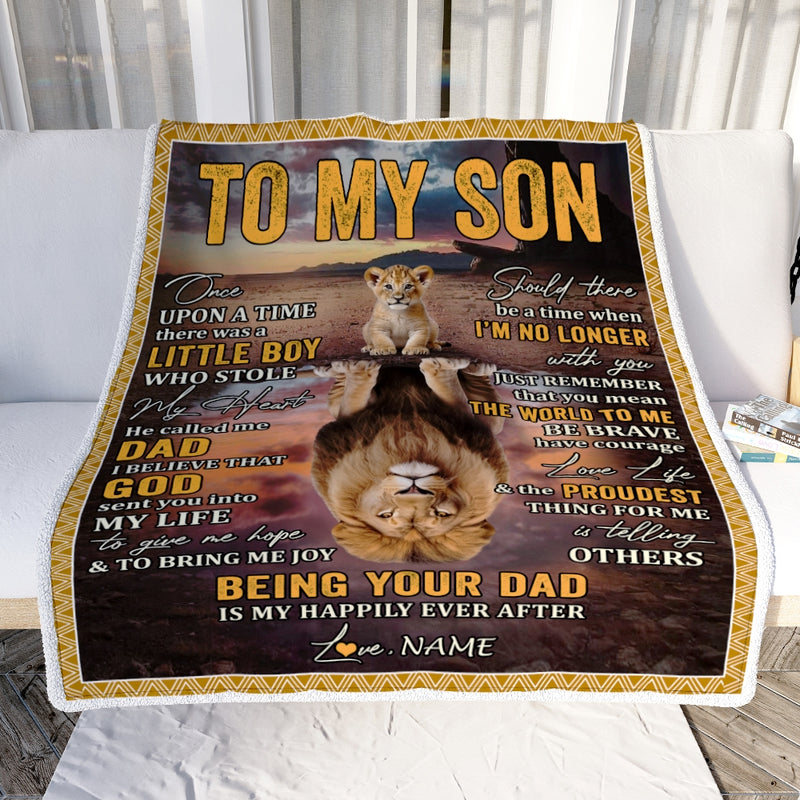 Personalized To My Son Blanket From Dad Father Lion Being Your Dad Is My Happily Ever Son Birthday Graduation Christmas Customized Fleece Throw Blanket Blanket mockup 2 800x.jpg