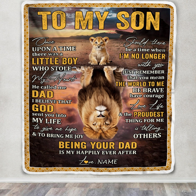 Personalized To My Son Blanket From Dad Father Lion Being Your Dad Is My Happily Ever Son Birthday Graduation Christmas Customized Fleece Throw Blanket Blanket mockup 3 800x.jpg