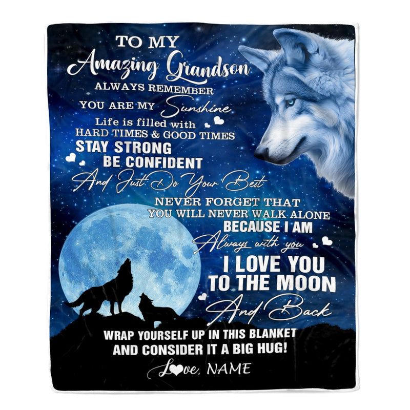 Personalized To My Amazing Grandson Blanket From Grandma Grandpa Wolf It A Big Hug Son Birthday Back To School Christmas Customized Fleece Throw Blanket Blanket mockup 1 800x.jpg