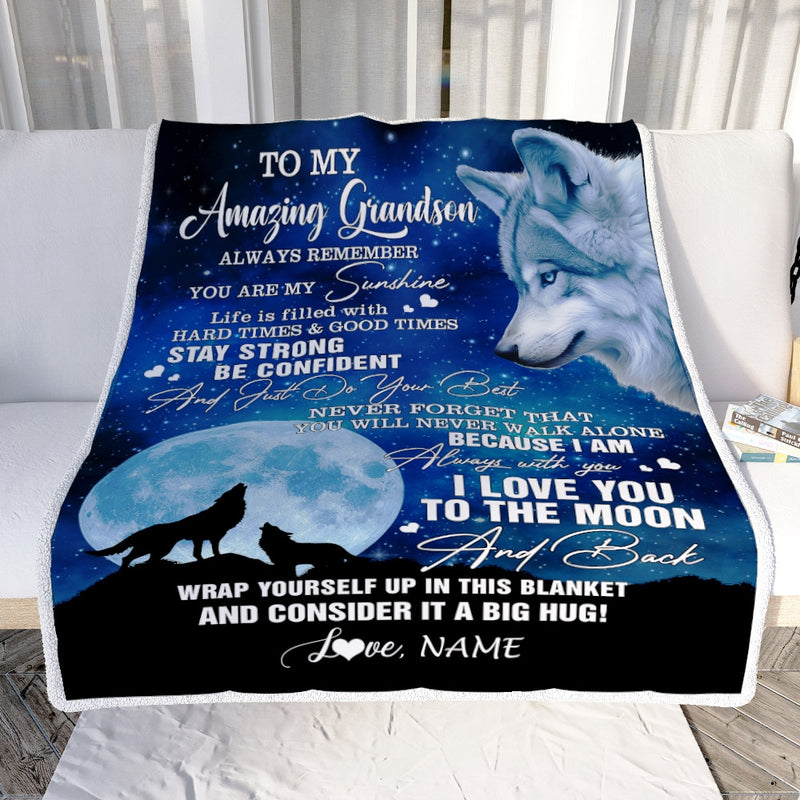 Personalized To My Amazing Grandson Blanket From Grandma Grandpa Wolf It A Big Hug Son Birthday Back To School Christmas Customized Fleece Throw Blanket Blanket mockup 2 800x.jpg
