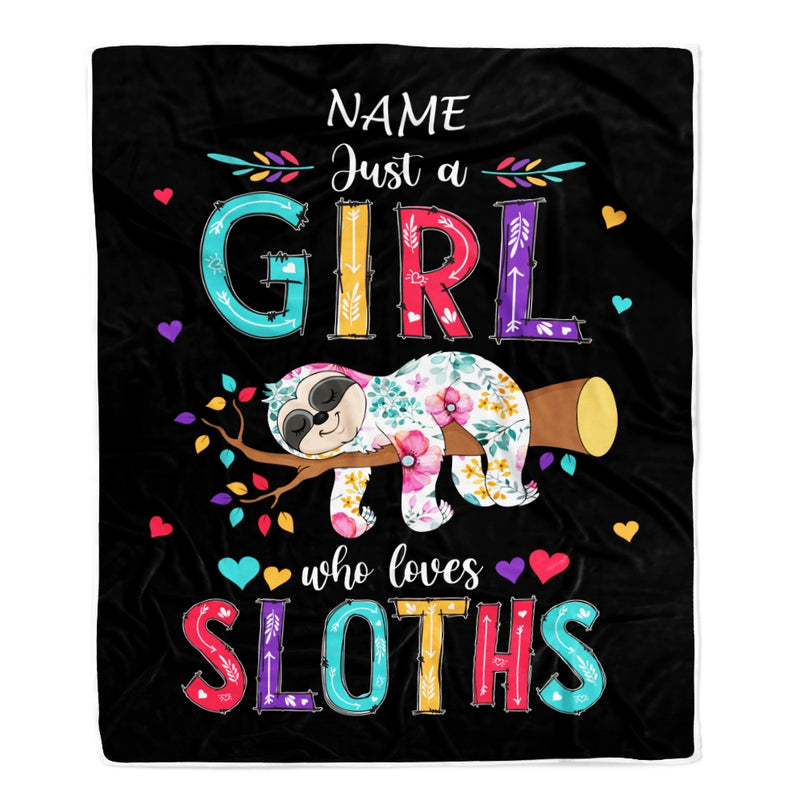 Personalized Sloth Blanket Just A Girl Who Loves Sloths For Girls Kids Daughter Granddaughter Niece Birthday Christmas Customized Fleece Throw Blanket Blanket mockup 1 800x.jpg