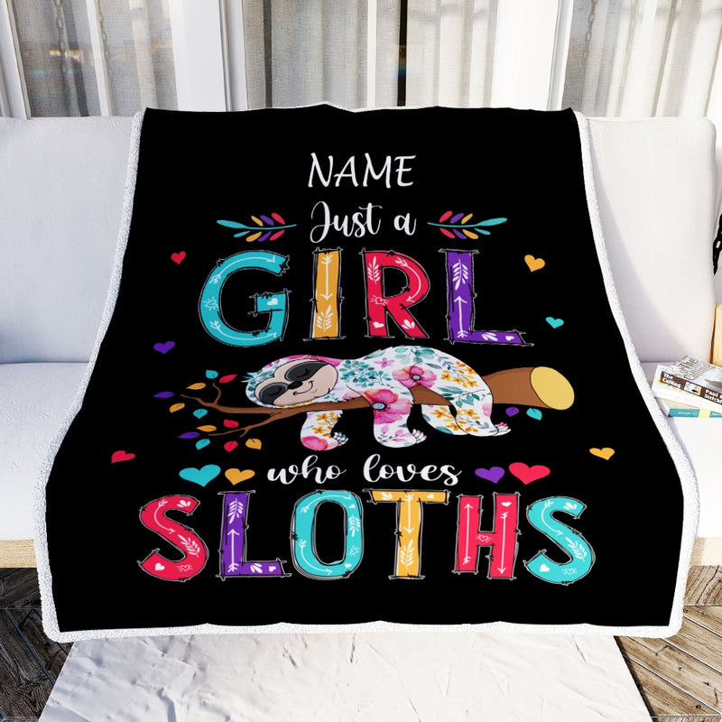 Personalized Sloth Blanket Just A Girl Who Loves Sloths For Girls Kids Daughter Granddaughter Niece Birthday Christmas Customized Fleece Throw Blanket Blanket mockup 2 800x.jpg