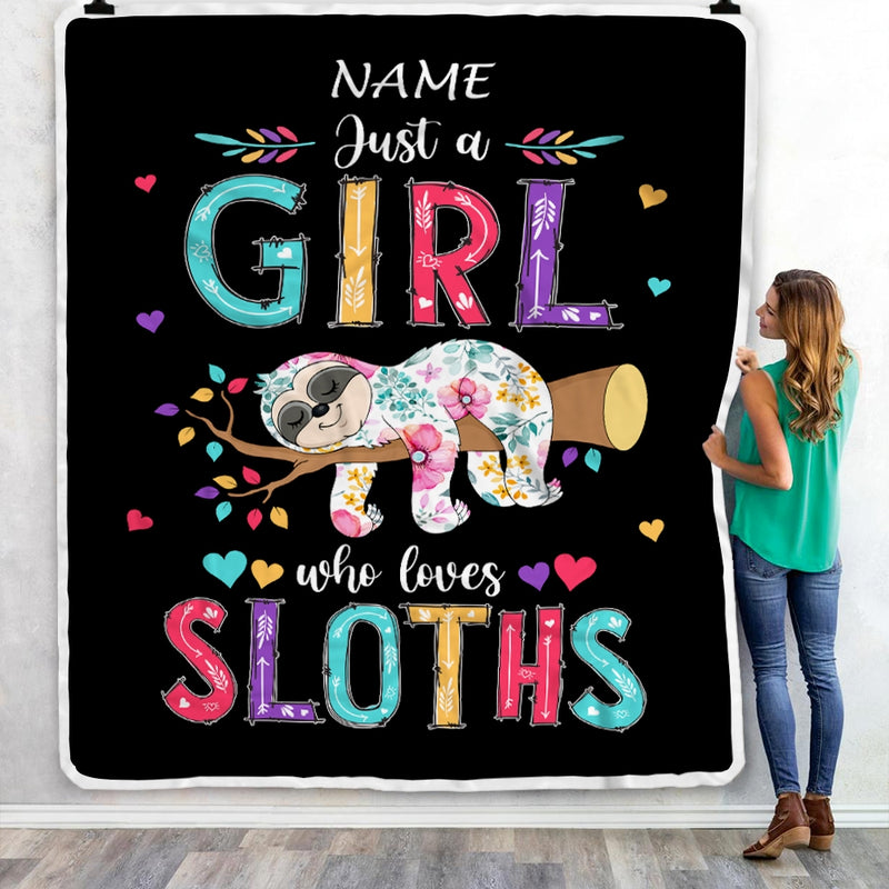 Personalized Sloth Blanket Just A Girl Who Loves Sloths For Girls Kids Daughter Granddaughter Niece Birthday Christmas Customized Fleece Throw Blanket Blanket mockup 3 800x.jpg