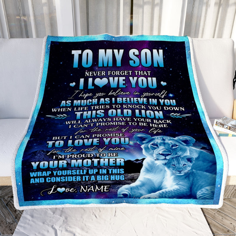 Personalized To My Son Blanket From Mom Mother Never Forget That I Love You Lion Son Birthday Thanksgiving Christmas Customized Fleece Throw Blanket Blanket mockup 2 800x.jpg