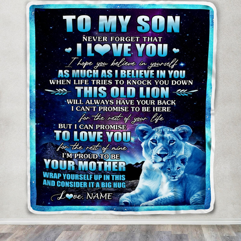 Personalized To My Son Blanket From Mom Mother Never Forget That I Love You Lion Son Birthday Thanksgiving Christmas Customized Fleece Throw Blanket Blanket mockup 3 800x.jpg