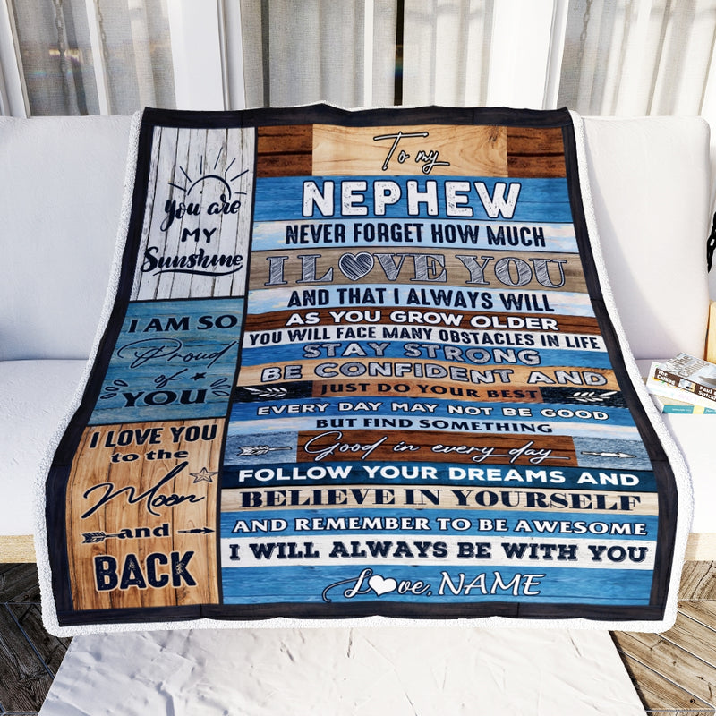 Personalized To My Nephew Blanket From Aunt Uncle Titi Proud Of You I Love You Wood Nephew Birthday Thanksgiving Christmas Customized Fleece Blanket Blanket mockup 2 800x.jpg