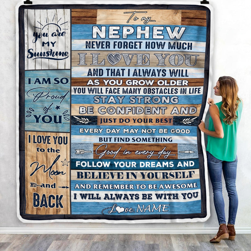 Personalized To My Nephew Blanket From Aunt Uncle Titi Proud Of You I Love You Wood Nephew Birthday Thanksgiving Christmas Customized Fleece Blanket Blanket mockup 3 800x.jpg