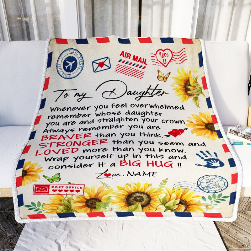 Personalized To My Daughter Blanket from Mom Dad Air Mail Letter Braver Stronger Loved Sunflower Birthday Graduation Christmas Customized Fleece Blanket Blanket mockup 2 800x.jpg