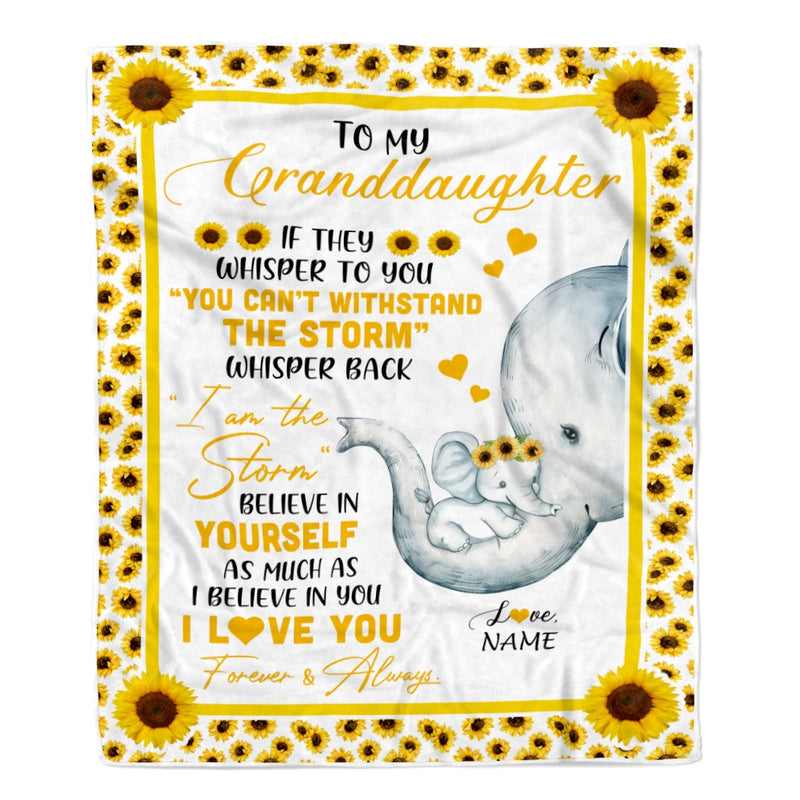 Personalized To My Granddaughter Elephant Blanket From Grandma Mimi Gigi I Am The Storm Big Hug Sunflower Granddaughter Birthday Christmas Bed Fleece Blanket Blanket mockup 1 800x.jpg