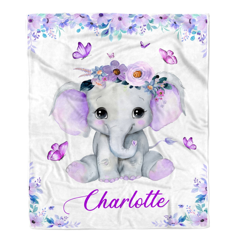 Personalized Baby Blanket With Name Custom Cute Elephant Purple Newborn Baby Girl Children Kids Daughter Granddaughter Niece Birthday Christmas Fleece Blanket Blanket mockup 1 800x.jpg