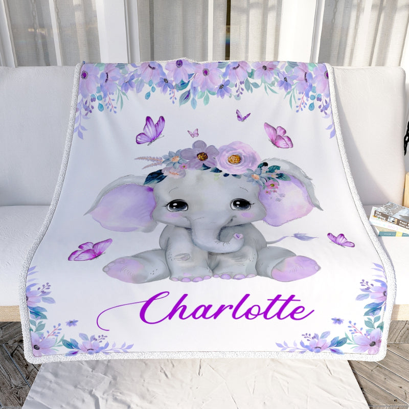 Personalized Baby Blanket With Name Custom Cute Elephant Purple Newborn Baby Girl Children Kids Daughter Granddaughter Niece Birthday Christmas Fleece Blanket Blanket mockup 2 800x.jpg