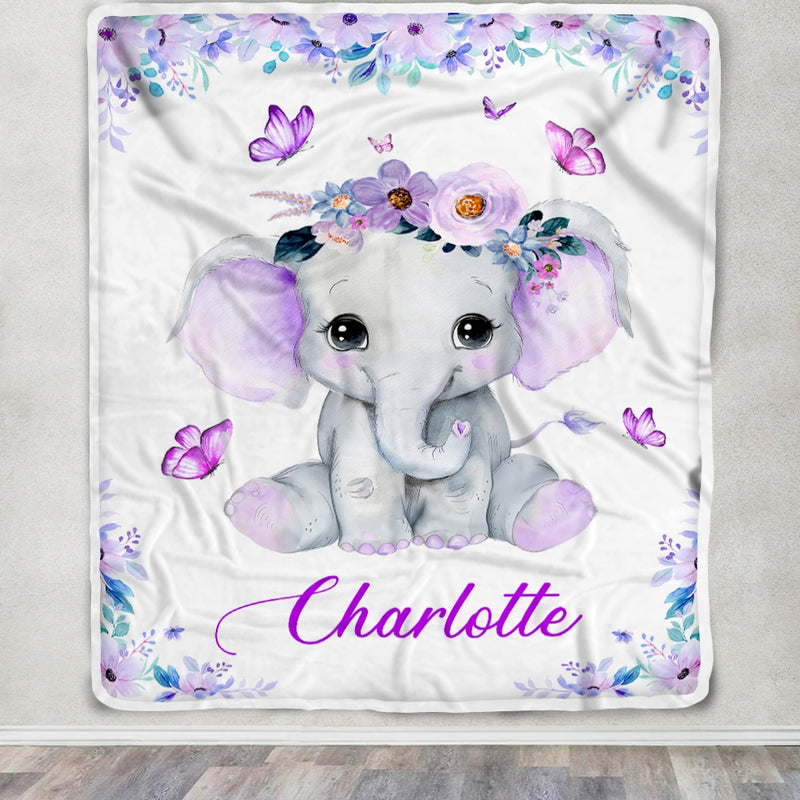 Personalized Baby Blanket With Name Custom Cute Elephant Purple Newborn Baby Girl Children Kids Daughter Granddaughter Niece Birthday Christmas Fleece Blanket Blanket mockup 3 800x.jpg