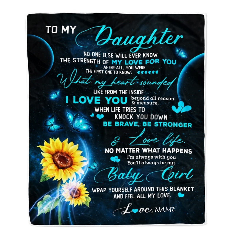 Personalized To My Daughter Blanket From Mom Mother Dad Sunflower Butterfly My Love For You Daughter Birthday Christmas Customized Bed Fleece Blanket Blanket mockup 1 800x.jpg