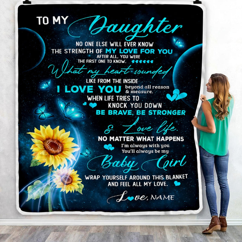 Personalized To My Daughter Blanket From Mom Mother Dad Sunflower Butterfly My Love For You Daughter Birthday Christmas Customized Bed Fleece Blanket Blanket mockup 3 800x.jpg