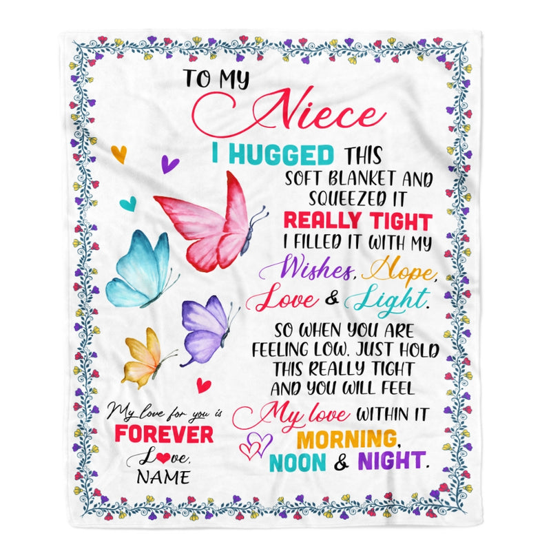 Personalized To My Niece Blanket From Uncle Aunt Butterfly I Huggest This Soft Blanket Niece Birthday Christmas Customized Bed Quilt Fleece Throw Blanket Blanket mockup 1 800x.jpg