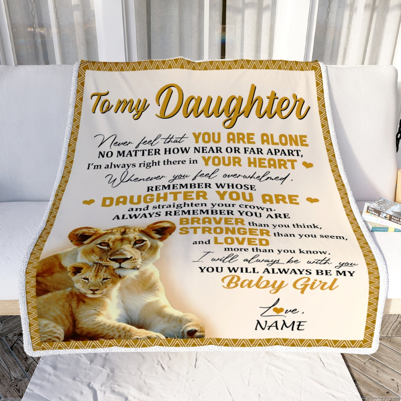 Personalized to My Daughter Blanket From Mom Lion Never Feel That You are Alone Great Birthday Graduation Christmas Gift Bed Quilt Fleece Throw Blanket Blanket mockup 2 800x.jpg