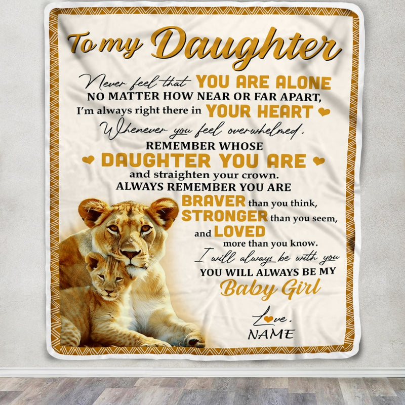 Personalized to My Daughter Blanket From Mom Lion Never Feel That You are Alone Great Birthday Graduation Christmas Gift Bed Quilt Fleece Throw Blanket Blanket mockup 3 800x.jpg