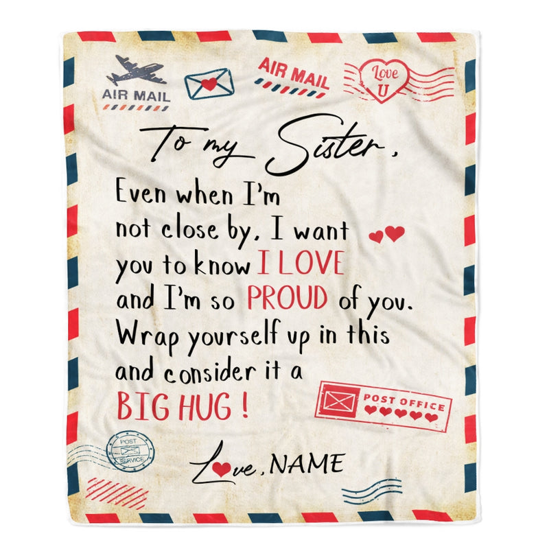 Personalized To My Sister Blanket from Brother Proud Of You Air Mail Letter Sister Birthday Graduation Christmas Gift Customized Bed Quilt Fleece Throw Blanket Blanket mockup 1 800x.jpg