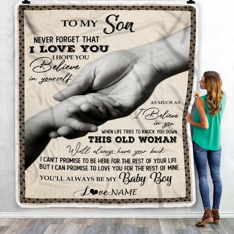 Personalized To My Son From Mom Never Forget That I Love You For Son Great Birthday Thanksgiving Graduation Christmas Bed Quilt Fleece Throw Blanket Blanket mockup 3 800x.jpg