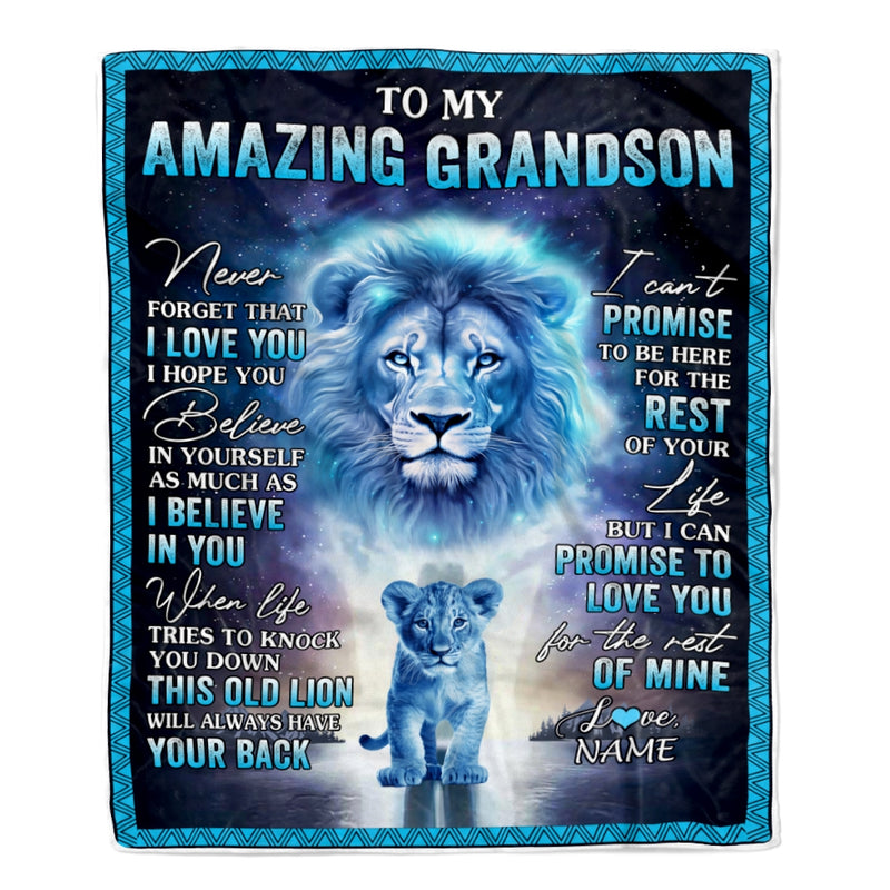 Personalized To My Amazing Grandson Blanket From Grandma Grandpa Lion Never Forget I Love You Birthday Graduation Christmas Customized Fleece Blanket Blanket mockup 1 800x.jpg
