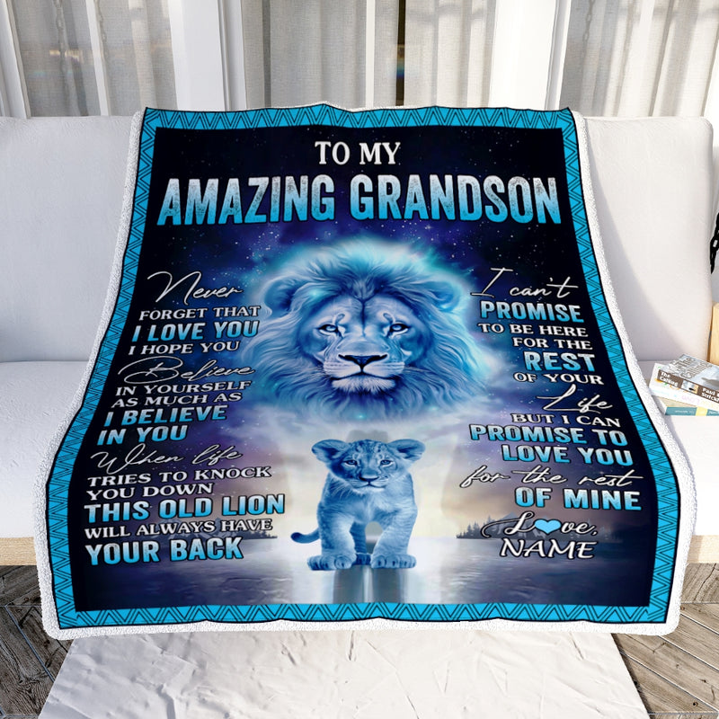 Personalized To My Amazing Grandson Blanket From Grandma Grandpa Lion Never Forget I Love You Birthday Graduation Christmas Customized Fleece Blanket Blanket mockup 2 800x.jpg