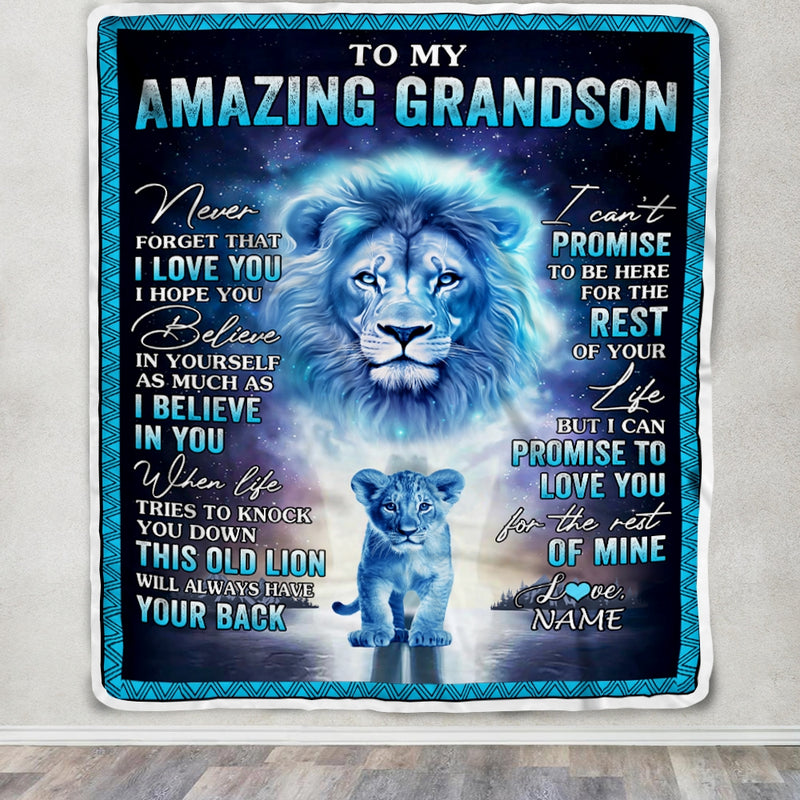 Personalized To My Amazing Grandson Blanket From Grandma Grandpa Lion Never Forget I Love You Birthday Graduation Christmas Customized Fleece Blanket Blanket mockup 3 800x.jpg