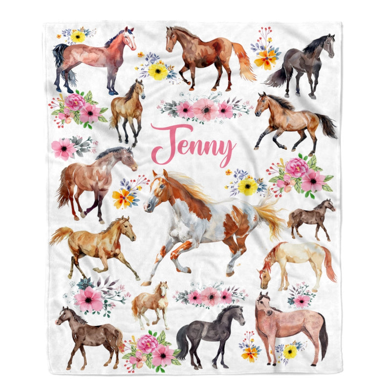 Personalized Horse For Girl Blanket Loves Horses Flower Floral For Daughter Women Birthday Graduation Christmas Customized Fleece Blanket Blanket mockup 1 800x.jpg